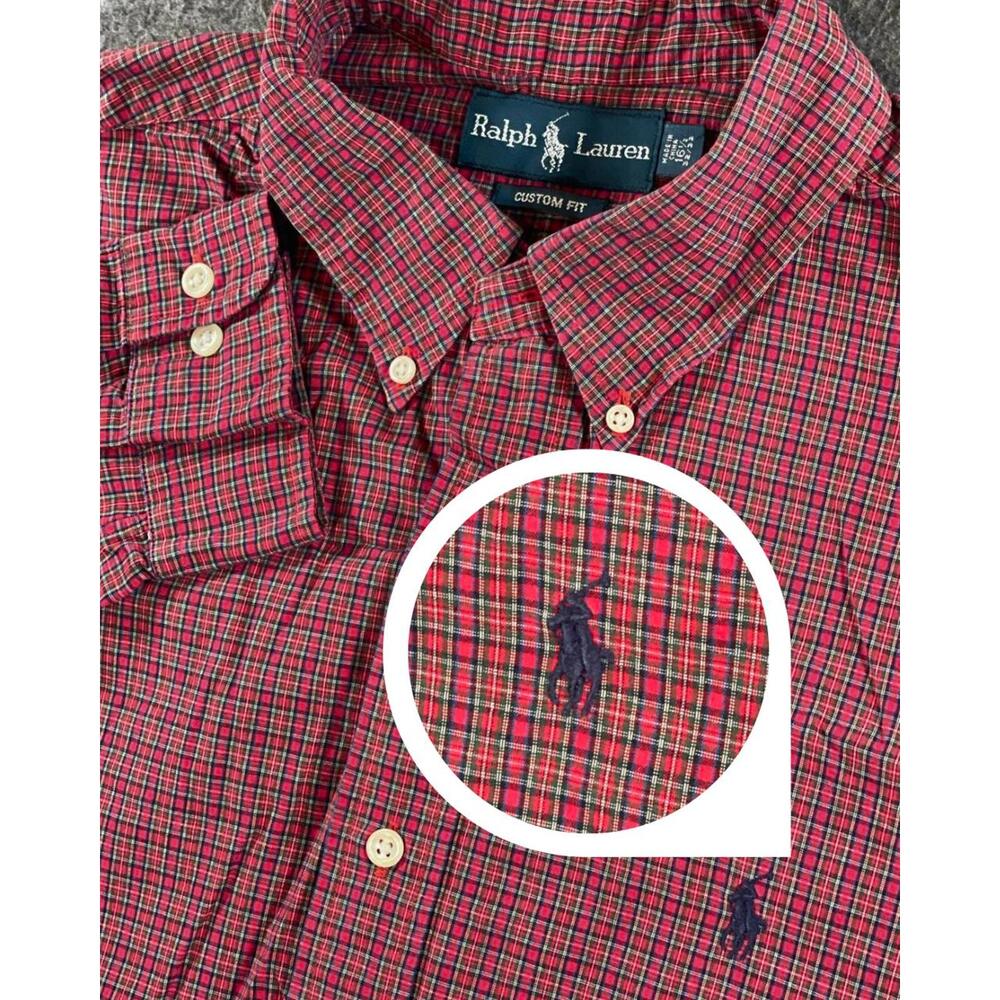Ralph Lauren Red Plaid Men's Button Down Shirt Size 16.5 32/33 - Pony Logo